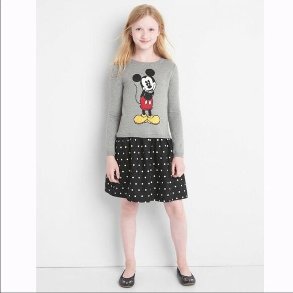 Gap Kids Mickey Mouse Sweater Polka Dot Dress Size XS 4-5 Cotton Gray - Picture 1 of 8